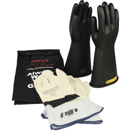 ‎150-SK-2/12-KIT - Novax Insulating Glove Kit - Class 2 - 14″ - Black - Straight Cuff - Exact Tool & Supply