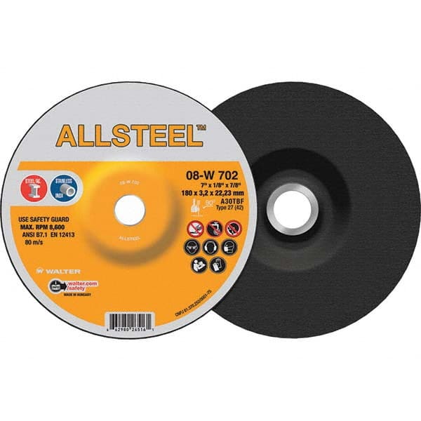 WALTER Surface Technologies - Depressed-Center Wheels Wheel Diameter (Inch): 7 Wheel Thickness (Inch): 1/8 - Exact Tool & Supply