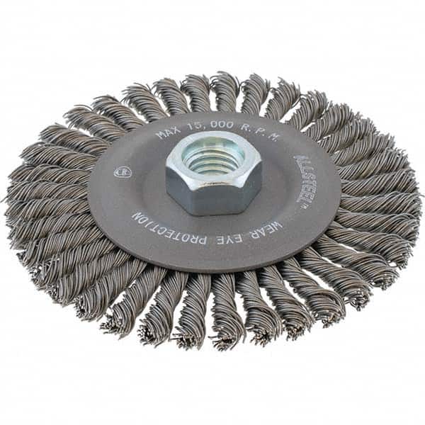 WALTER Surface Technologies - 6-7/8" OD, 5/8-11 Arbor Hole, Stringer Bead Steel Wheel Brush - Exact Tool & Supply