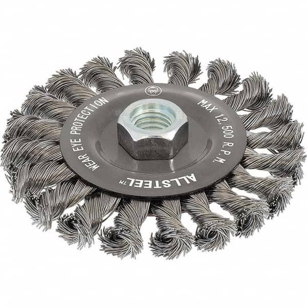 WALTER Surface Technologies - 6" OD, 5/8-11 Arbor Hole, Knotted Steel Wheel Brush - Exact Tool & Supply