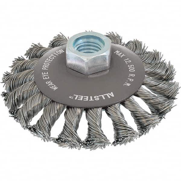 WALTER Surface Technologies - 5" OD, 5/8-11 Arbor Hole, Knotted Steel Wheel Brush - Exact Tool & Supply