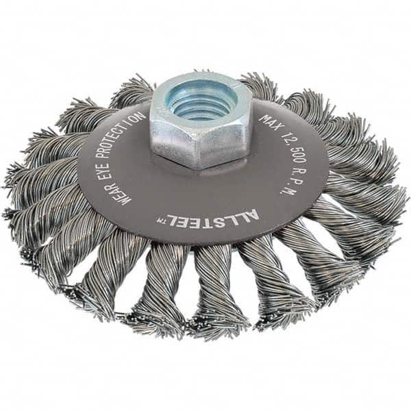 WALTER Surface Technologies - 4" OD, 5/8-11 Arbor Hole, Knotted Steel Wheel Brush - Exact Tool & Supply