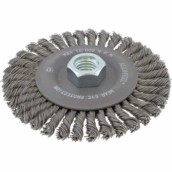 WALTER Surface Technologies - 5" OD, 5/8-11 Arbor Hole, Stringer Bead Steel Wheel Brush - Exact Tool & Supply