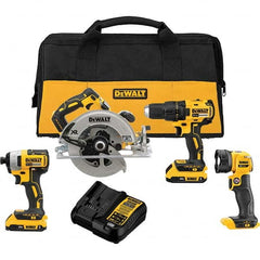 DeWALT - Cordless Tool Combination Kits Voltage: 20 Tools: Brushless 1/2" Cordless Drill/Driver; Brushless 1/4" Cordless Impact Driver; Brushless XR 7-1/4 Circular Saw; Cordless LED Work Light - Exact Tool & Supply