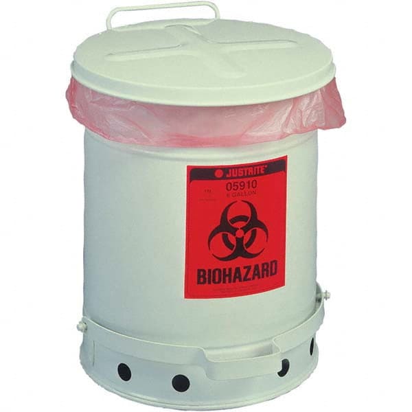 Justrite - Biohazardous & Step-Open Trash Cans Label: Bio-Hazard Capacity (Gal.): 6 - Exact Tool & Supply