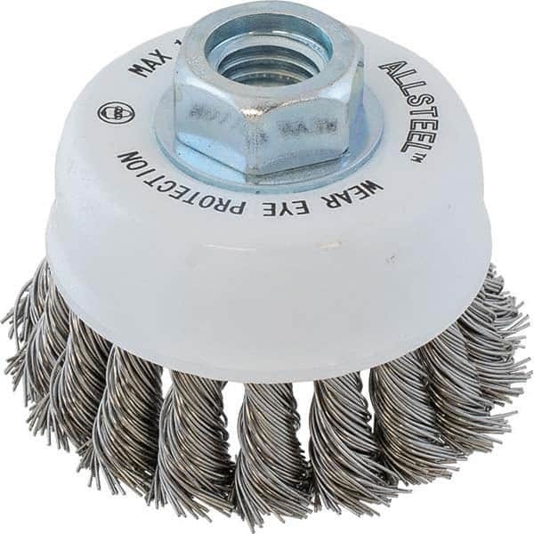 WALTER Surface Technologies - 3" Diam 5/8-11 Threaded Arbor Stainless Steel Fill Cup Brush - Exact Tool & Supply