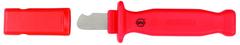 Insulated Electricians Cable Stripping Knife 35mm Blade Length; Hooked cutting edge. Cover included. - Exact Tool & Supply