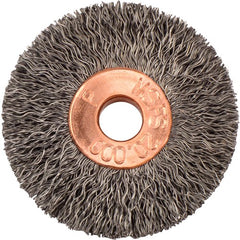 1-3/8″ Small Diameter Crimped Wire Wheel, .0104″ Steel Fill, 1/4″ Arbor Hole - Exact Tool & Supply
