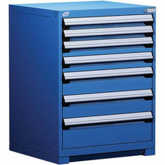 Rousseau Metal - 7 Drawer Avalanche Blue Steel Modular Storage Cabinet - Exact Tool & Supply