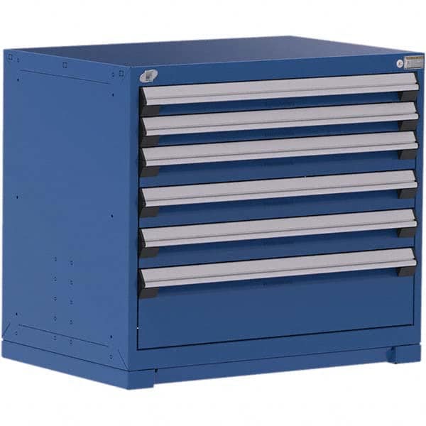 Rousseau Metal - 6 Drawer Avalanche Blue Steel Modular Storage Cabinet - Exact Tool & Supply
