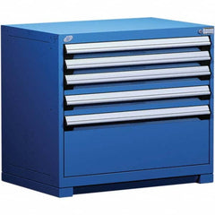 Rousseau Metal - 5 Drawer Avalanche Blue Steel Modular Storage Cabinet - Exact Tool & Supply
