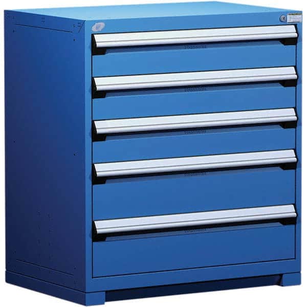 Rousseau Metal - 5 Drawer Avalanche Blue Steel Modular Storage Cabinet - Exact Tool & Supply