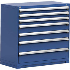 Rousseau Metal - 7 Drawer Avalanche Blue Steel Modular Storage Cabinet - Exact Tool & Supply