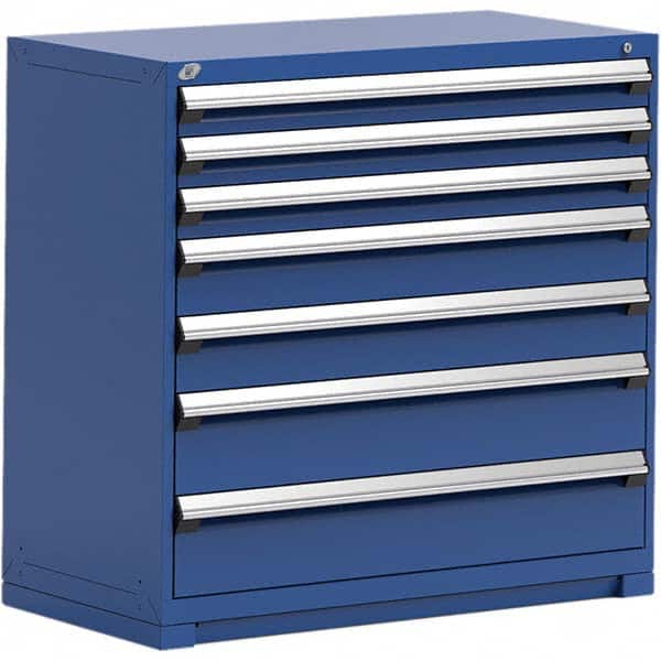 Rousseau Metal - 7 Drawer Avalanche Blue Steel Modular Storage Cabinet - Exact Tool & Supply