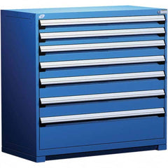 Rousseau Metal - 7 Drawer Avalanche Blue Steel Modular Storage Cabinet - Exact Tool & Supply