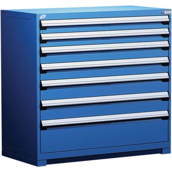 Rousseau Metal - 7 Drawer Avalanche Blue Steel Modular Storage Cabinet - Exact Tool & Supply
