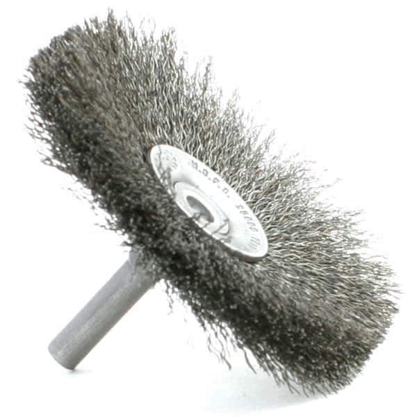 Brush Research Mfg. - 2-1/2" Brush Diam, Crimped, Flared End Brush - 1/4" Diam Steel Shank, 2,500 Max RPM - Exact Tool & Supply