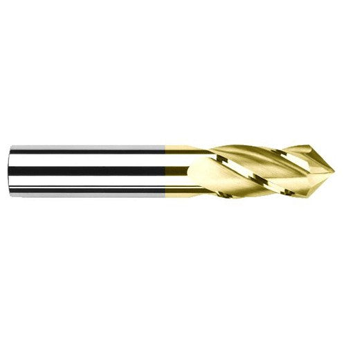 0.3750″ (3/8″) Cutter Diameter × 0.8750″ (7/8″) Length of Cut × 90° included Carbide Drill/End Mill, 4 Flutes, TiN Coated - Exact Tool & Supply