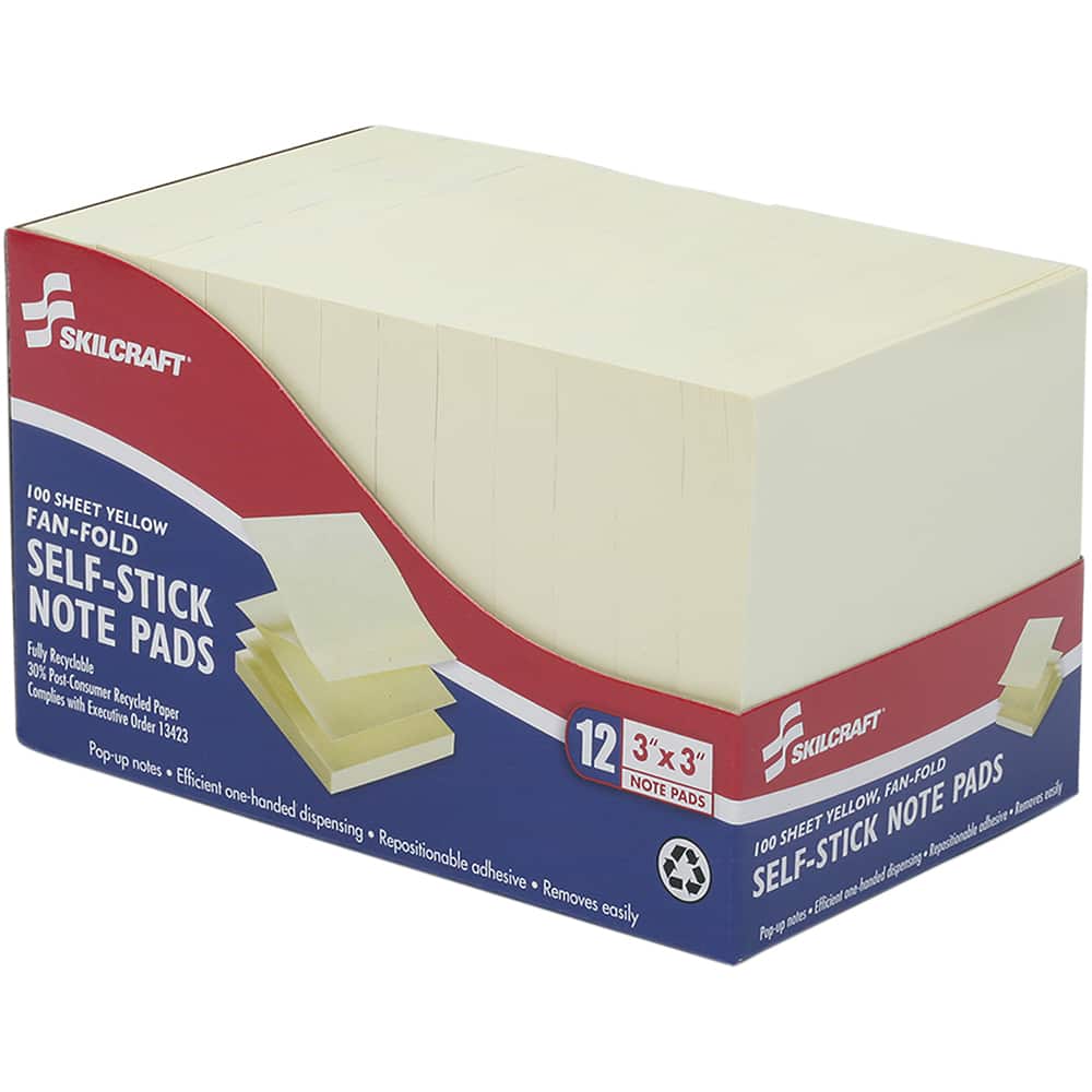 Ability One - Note Pads, Writing Pads & Notebooks; Writing Pads & Notebook Type: Self-Stick Notes ; Size: 3" x 3" ; Number of Sheets: 100 ; Color: Yellow - Exact Tool & Supply