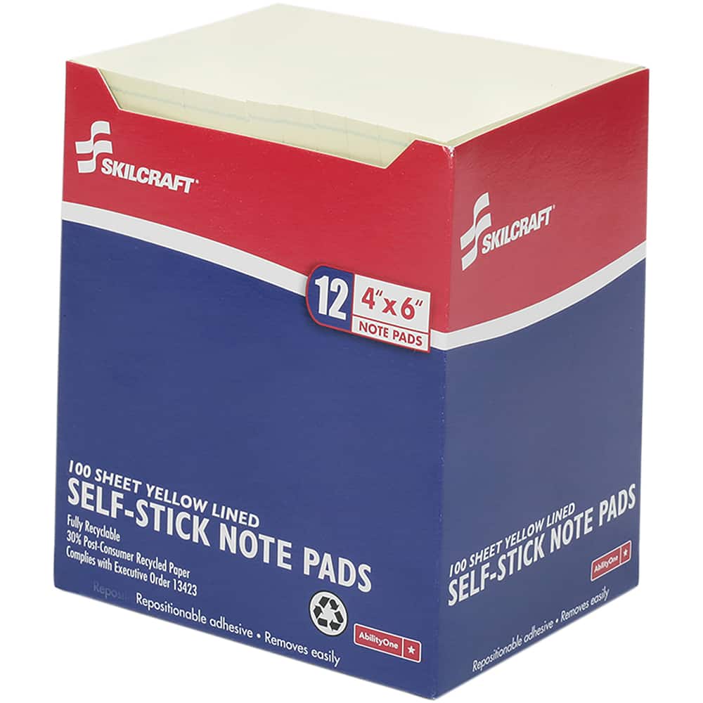 Ability One - Note Pads, Writing Pads & Notebooks; Writing Pads & Notebook Type: Self-Stick Notes ; Size: 4 x 6 ; Number of Sheets: 100 ; Color: Yellow - Exact Tool & Supply
