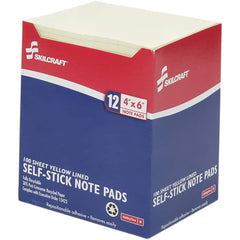 Ability One - Note Pads, Writing Pads & Notebooks; Writing Pads & Notebook Type: Self-Stick Notes ; Size: 4 x 6 ; Number of Sheets: 100 ; Color: Yellow - Exact Tool & Supply