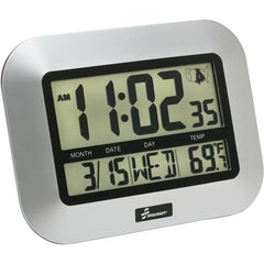 Ability One - Wall Clocks; Type: Radio Clock ; Display Type: LCD Digital ; Power Source: AAA Batteries ; Face Color: Gray ; Width (Inch): 7-1/4 ; Height (Inch): 9-3/4 - Exact Tool & Supply