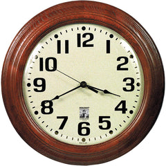 Ability One - Wall Clocks; Type: Wall Clock ; Display Type: Analog ; Power Source: Battery ; Face Color: White ; Case Color: Brown ; Face Diameter: 16 (Inch) - Exact Tool & Supply