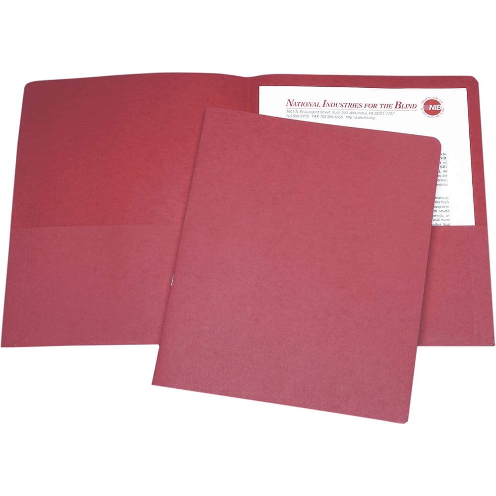 Ability One - Portfolios, Report Covers & Pocket Binders; Three Hole Report Cover Type: Pocket ; Width (Inch): 8-1/2 ; Length (Inch): 11 ; Color: Red - Exact Tool & Supply