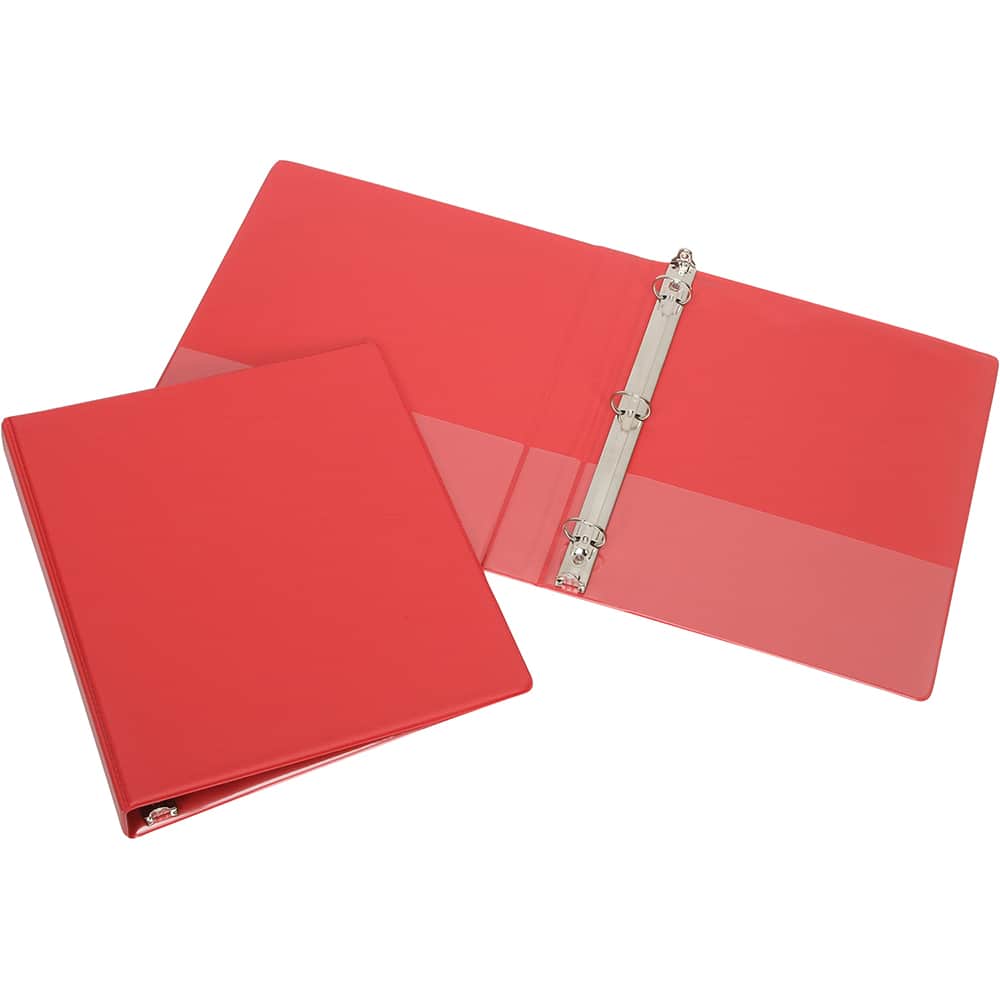 Ability One - Ring Binders; Binder Type: Round Ring Binder w/o Label Holder ; Capacity: 2" ; Color: Red ; Material: Vinyl ; Size: 8-1/2 x 11" - Exact Tool & Supply