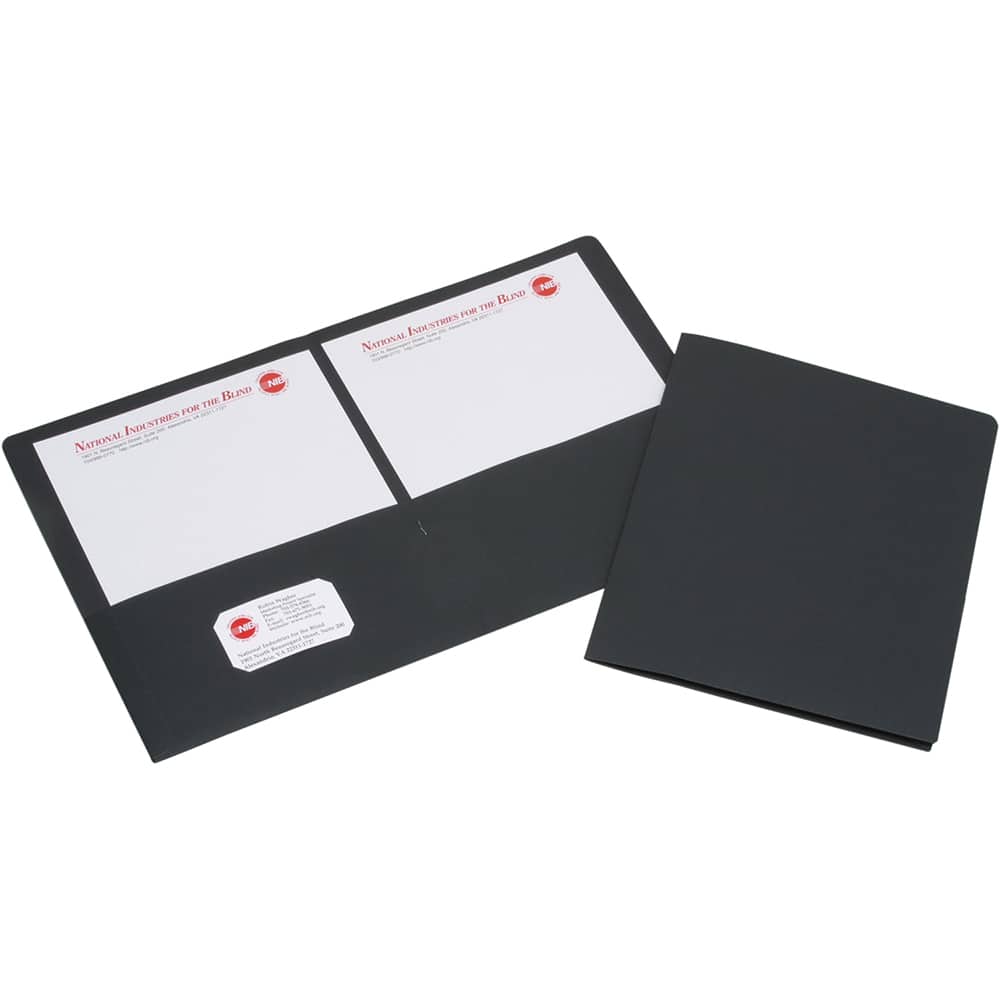 Ability One - Portfolios, Report Covers & Pocket Binders; Three Hole Report Cover Type: Pocket ; Width (Inch): 8-1/2 ; Length (Inch): 11 ; Color: Black - Exact Tool & Supply