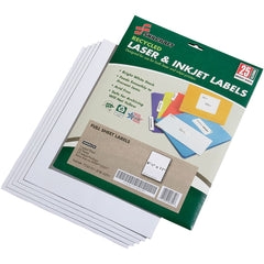 Ability One - Labels, Ribbons & Tapes; Type: Labels ; Color: White ; For Use With: Laser & Inkjet Printers ; Width (Inch): 8-1/2 ; Length (Inch): 11 ; Number of Labels: 25 - Exact Tool & Supply