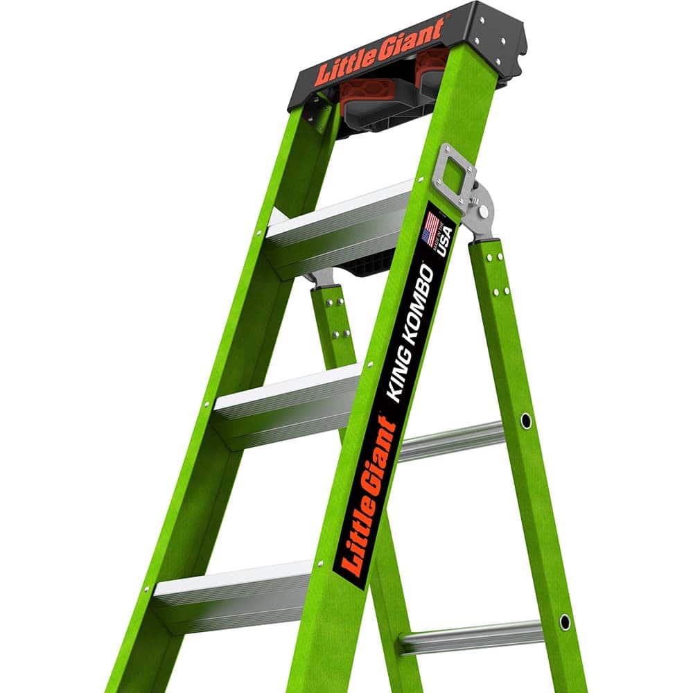Little Giant Ladder - Step Ladders; Type: Multi-Use Ladder ; Height (Feet): 6 ; Industry Rating: 1AA ; Load Capacity (Lb.): 375.000 ; Material: Fiberglass ; Base Spread: 45 (Inch) - Exact Tool & Supply