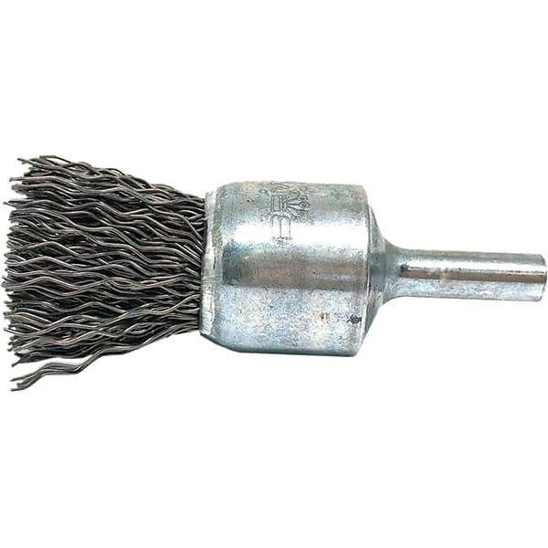 Brush Research Mfg. - 3/4" Brush Diam, Crimped, End Brush - 1/4" Diam Steel Shank, 20,000 Max RPM - Exact Tool & Supply