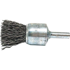 Brush Research Mfg. - 3/4" Brush Diam, Crimped, End Brush - 1/4" Diam Steel Shank, 20,000 Max RPM - Exact Tool & Supply