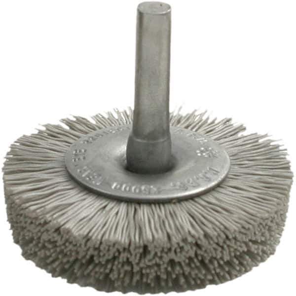 Brush Research Mfg. - 320 Grit, 3" Brush Diam, Crimped, Flared End Brush - Medium Grade, 1/4" Diam Steel Shank, 2,500 Max RPM - Exact Tool & Supply