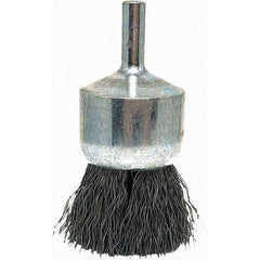 Brush Research Mfg. - 1" Brush Diam, Crimped, End Brush - 1/4" Diam Steel Shank, 20,000 Max RPM - Exact Tool & Supply