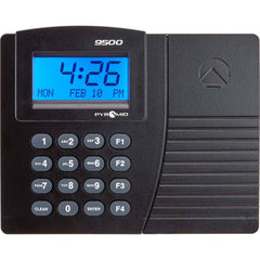 Pyramid - Time Clocks & Time Recorders; Punch Style: Automatic; Electronic ; Power Source: 110/220; 120VAC Plug-in ; Display Type: LCD Display ; Registration Output: 0-23 Hours, Date, Minutes, Month ; Material: Plastic ; Color: Black - Exact Tool & Supply