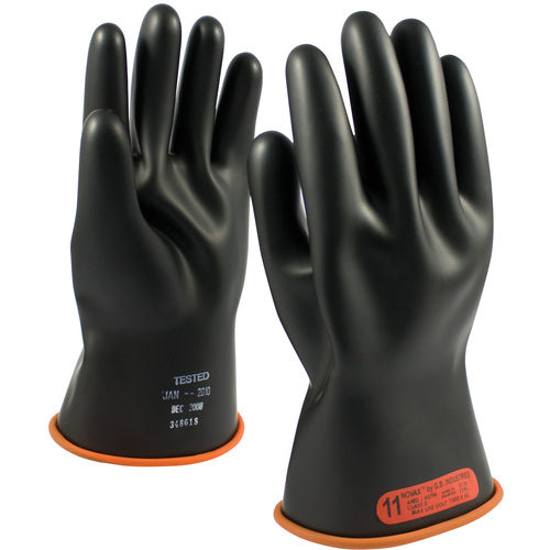 ‎155-0-11/10 - Novax - Natural Rubber Insulating Glove - Class 0 - 11″ - Black/Orange - Straight Cuff - Exact Tool & Supply