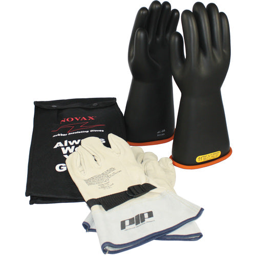 ‎155-SK-2/10-KIT - Novax Insulating Glove Kit - Class 2 - 14″ - Black/Orange - Straight Cuff - Exact Tool & Supply