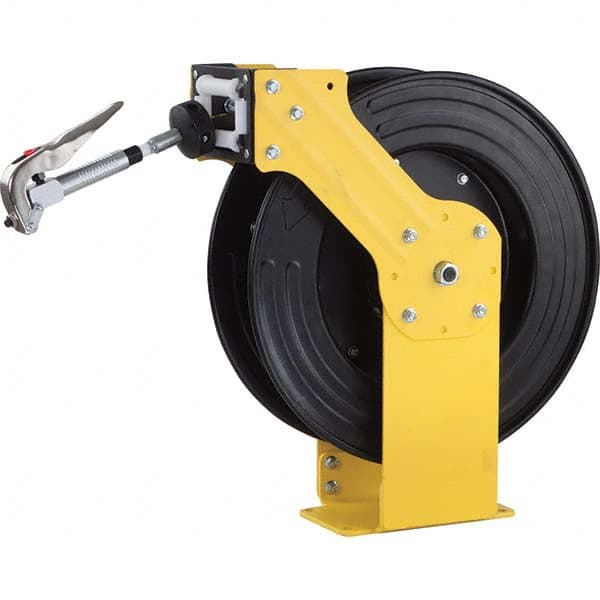 Hose Reel with Hose: 1/4″ ID Hose x 50', Spring Retractable 5,800 psi, 1/4″ Inlet, 1/4″ Outlet, Yellow & Black