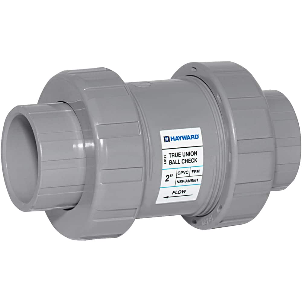 Hayward - Check Valves; Design: In-line; True Union Ball Check ; Tube Outside Diameter (mm): 63.500 ; Pipe Size (Inch): 2-1/2 ; Tube Outside Diameter (Inch): 2-1/2 ; End Connections: Threaded ; Material: CPVC - Exact Tool & Supply