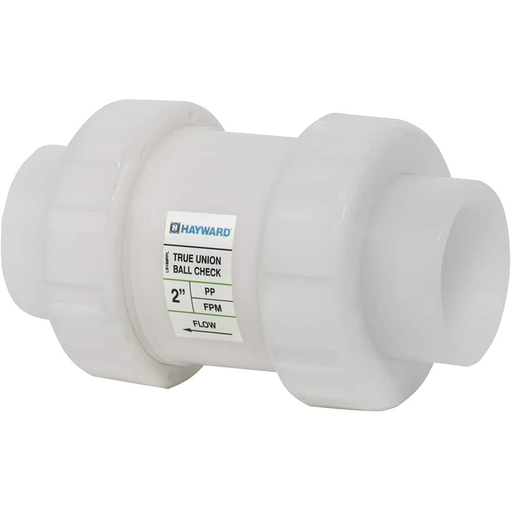 Hayward - Check Valves; Design: In-line; True Union Ball Check ; Tube Outside Diameter (mm): 50.800 ; Pipe Size (Inch): 2 ; Tube Outside Diameter (Inch): 2 ; End Connections: Threaded ; Material: Polypropylene - Exact Tool & Supply