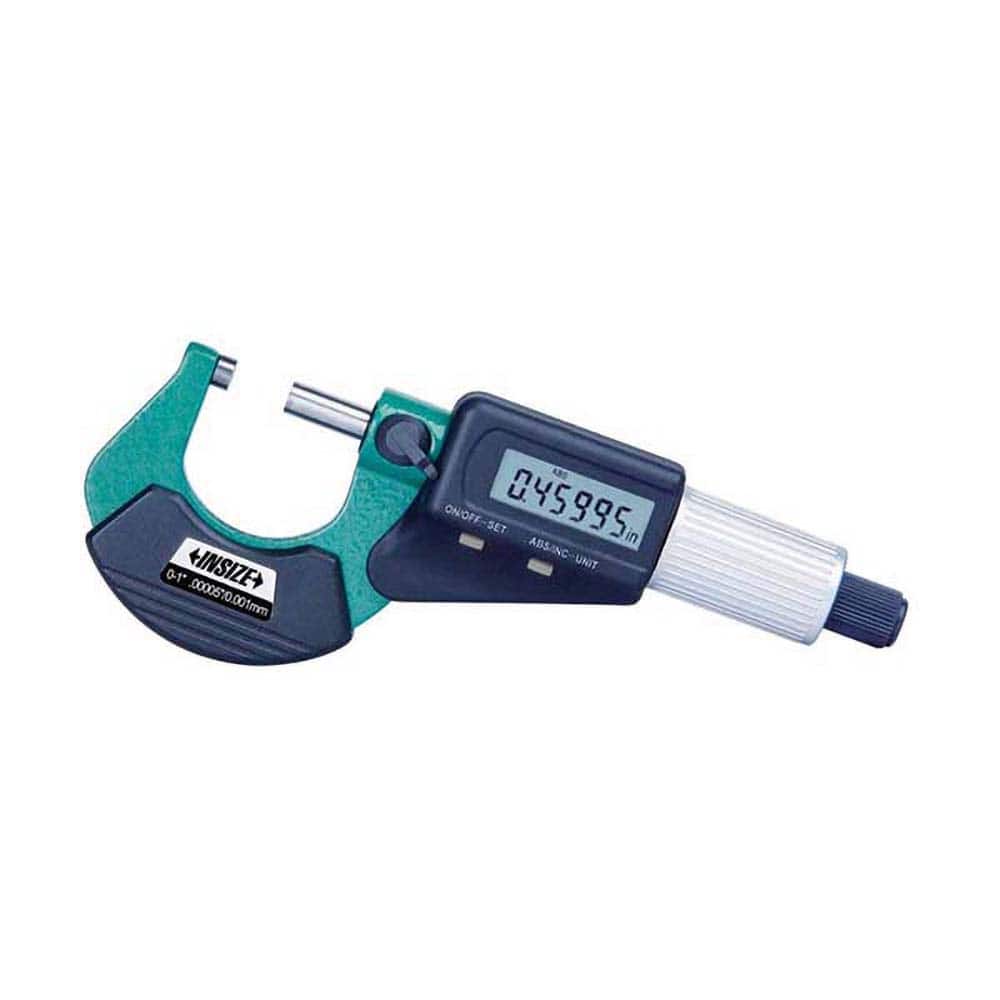 Insize USA LLC - Electronic Outside Micrometers; Type: Standard ; Minimum Measurement (Decimal Inch): 1.0000 ; Minimum Measurement (mm): 25.00 ; Maximum Measurement (mm): 50.00 ; Maximum Measurement (Decimal Inch): 2.0000 ; Thimble Type: Friction - Exact Tool & Supply