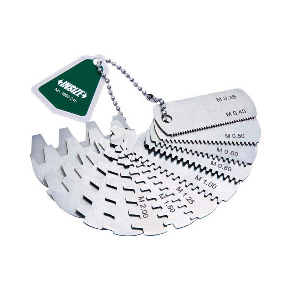 Insize USA LLC - Gear Tooth Gages; Pitch Range (mm): 2-5 ; Number of Leaves: 7 ; Leaf Length (Inch): 2-3/64 ; Material: Stainless Steel - Exact Tool & Supply