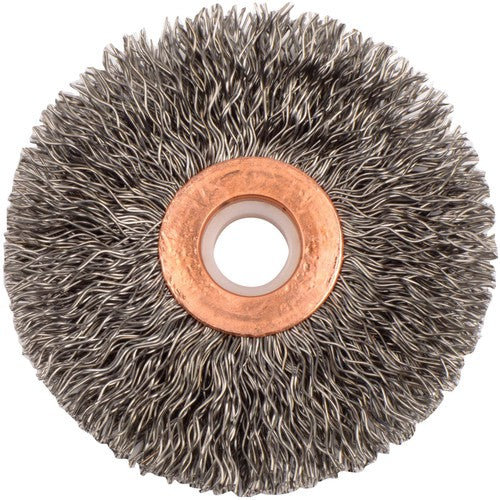2-1/2″ Small Diameter Crimped Wire Wheel, .014″ Steel Fill, 1/2″-3/8″ Arbor Hole - Exact Tool & Supply