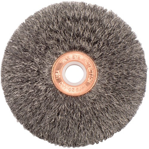 3″ Small Diameter Crimped Wire Wheel, .006″ Steel Fill, 1/2″ Arbor Hole - Exact Tool & Supply