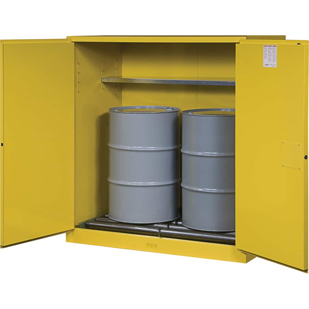 Justrite - Drum Cabinets; Number of Drums: 2 ; Storage Direction: Vertical ; Door Type: Self-Closing ; Number of Shelves: 1 ; Height (Inch): 65 ; Width (Inch): 59 - Exact Tool & Supply