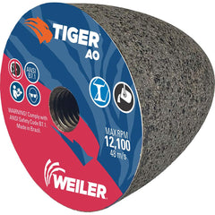 Weiler - Cones & Plugs; Head Thickness (Inch): 3.00 ; Abrasive Material: Aluminum Oxide ; Grit: 24 ; Grade: Coarse ; Wheel Type Number Code: 16 ; Arbor Hole Thread Size: 5/8-11 - Exact Tool & Supply