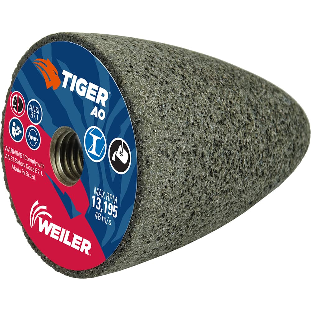 Weiler - Cones & Plugs; Head Thickness (Inch): 3.00 ; Abrasive Material: Aluminum Oxide ; Grit: 24 ; Grade: Coarse ; Wheel Type Number Code: 16 ; Arbor Hole Thread Size: 5/8-11 - Exact Tool & Supply