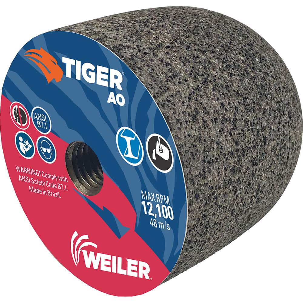 Weiler - Cones & Plugs; Head Thickness (Inch): 3.00 ; Abrasive Material: Aluminum Oxide ; Grit: 24 ; Grade: Coarse ; Wheel Type Number Code: 18R ; Arbor Hole Thread Size: 5/8-11 - Exact Tool & Supply